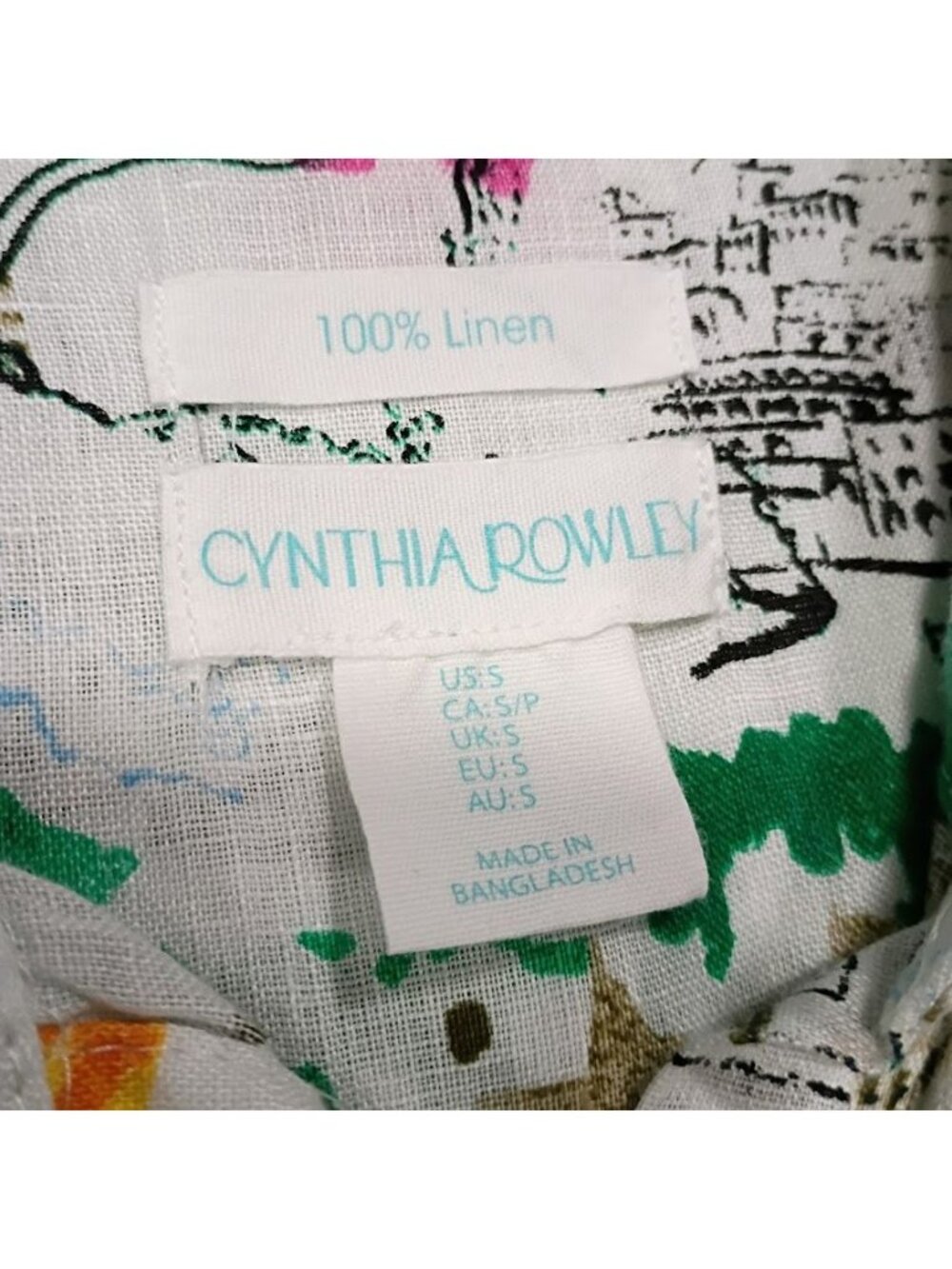 Cynthia Rowley Amalfi Coast Linen Shirt S Resortwear Coastal GreenWhite - Picture 3 of 9